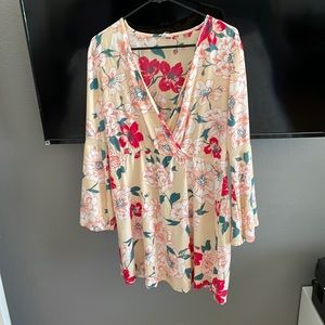 Roxy floral long sleeve cover up/dress, large